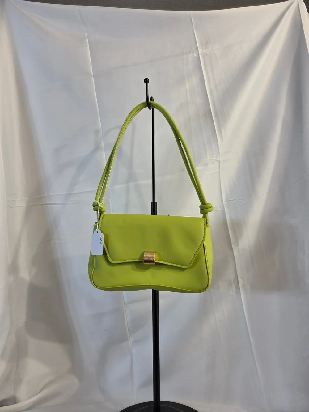 Women's Lime Green Shoulder Bag with Gold-Tone Clasp -